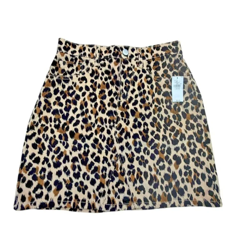 Old Navy Girls Leopard Corduroy Mini Skirt High Rise L (10–12) NWT